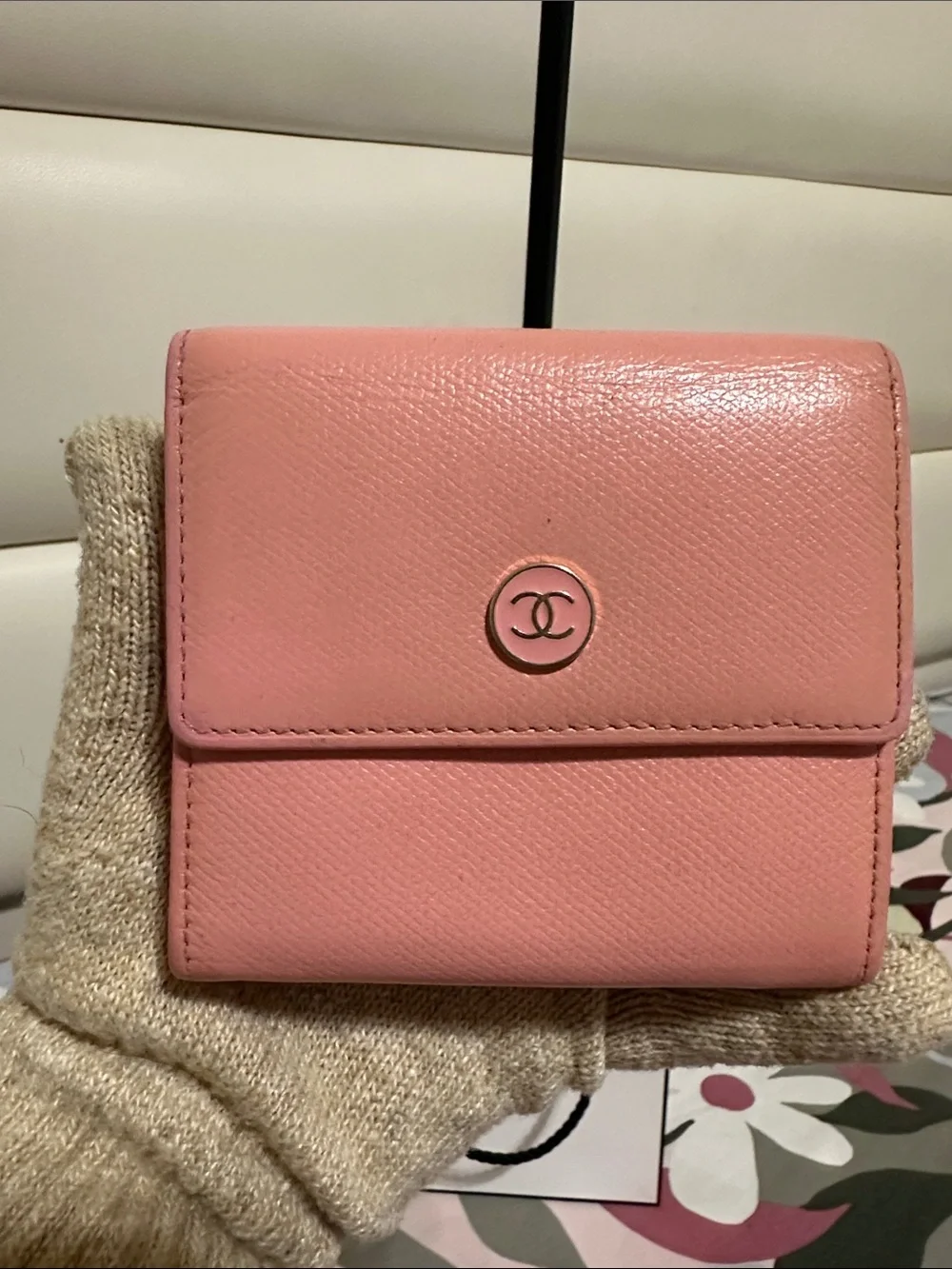 Chanel Compact Trifold Wallet in Pink Calfskin Leather